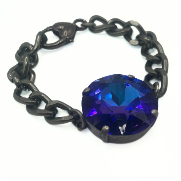 Handcrafted Large Blue/Purple Swarovski Crystal Chunky Chain Bracelet - Luxury - Picture 5 of 11